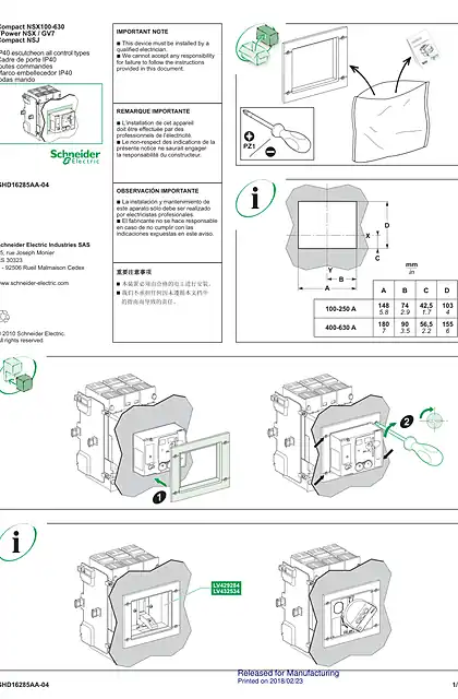 schneider施耐德IP40 escutcheon all control types for Compact NSX 100-630_ FPower NSX and GV7 - 说明页